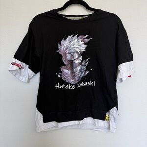 Anime Naruto Kakashi Graphic T-Shirt Teen Boys Size L 170 Black Short Sleeve
